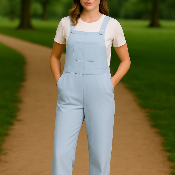 no comment Denim - Blue Denim Overalls Relaxed Fit Full Length
